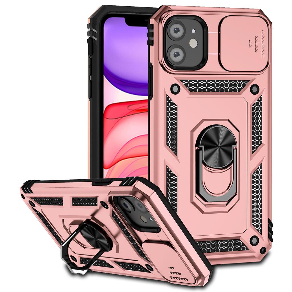 Für iPhone 11 Hülle PC+TPU Ständer Panzer Handyhülle mit Kamera-Schiebeschutz