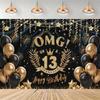 Party decorations for a 13th birthday, official backdrop for a teenager, black and purple balloon background, photo banner for...4538