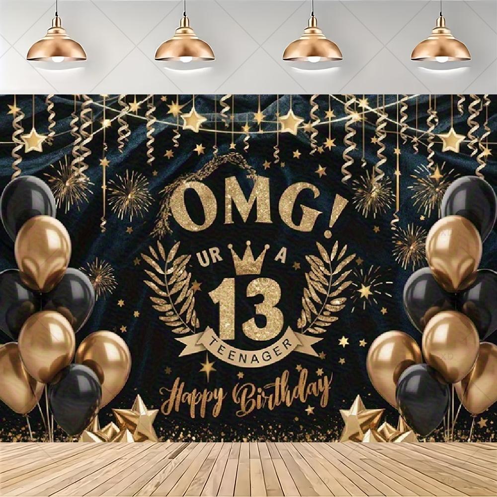 Party decorations for a 13th birthday, official backdrop for a teenager, black and purple balloon background, photo banner for...4538