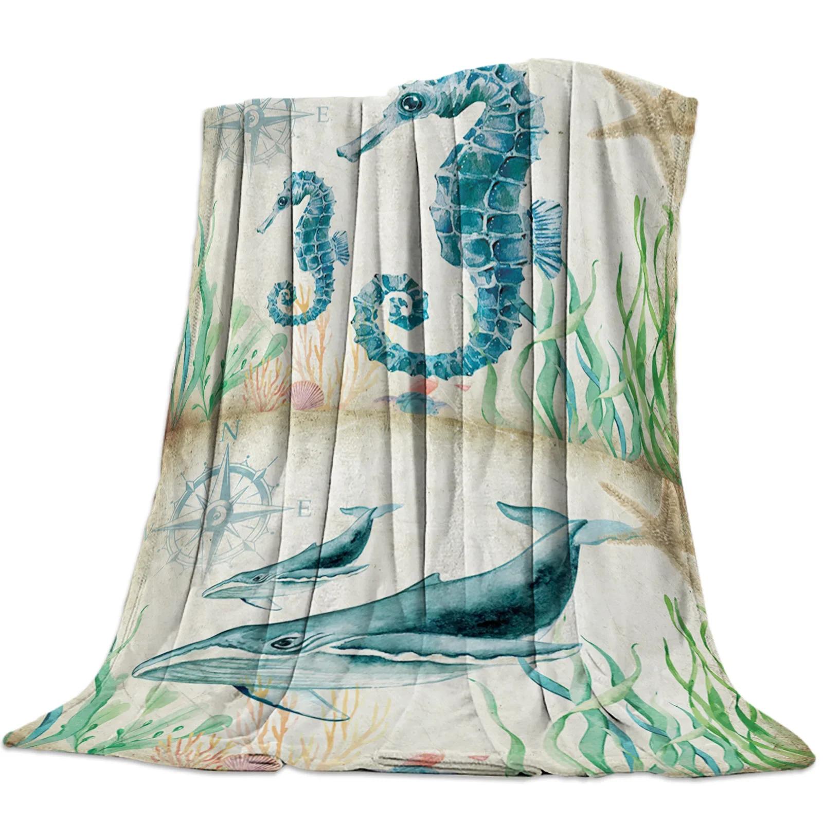 

Nautical Style Seahorse Marine Life Blanket Unisex Children Couch Bedspread Throws Cover Durable Warm Cozy Coverlet Blankets 80x120cm