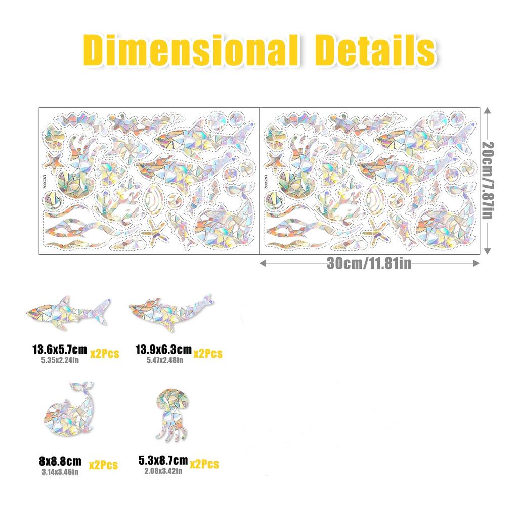 2PC Laser Glass Paper Sunshine Catcher Colorful Window Stickers Rainbow Prism Anti Collision Christmas Snowflake Glass Sticker