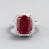 Xian Can Jewelry S925 Silver 9x11mm Pigeon Blood Red Pave Ring, European & American Style, Xiaohongshu Live.