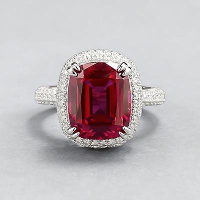 Xian Can Jewelry S925 Silver 9x11mm Pigeon Blood Red Pave Ring, European & American Style, Xiaohongshu Live.
