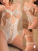 Crotchless Sexy Lingerie For Women Exposed Naughty Underwear Strap Bandage Belt Bodysuit Red Floral Backless Hollow Chest Plus