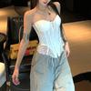BITCED Spring Women's Solid-Color Slim-Fit Streetwear Off-Shoulder Wrap-Top with Backless Design