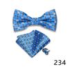 Men's Formal Bow Tie and Pocket Square Set for Banquets and Weddings, with Lapel Flower.