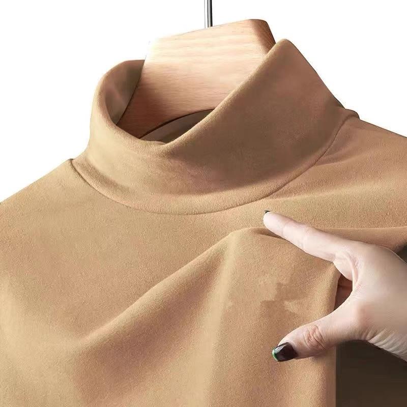Men’s Double-Sided Fleece Long-Sleeve T-Shirt with Half-High Collar - Thickened Base Layer for Autumn/Winter