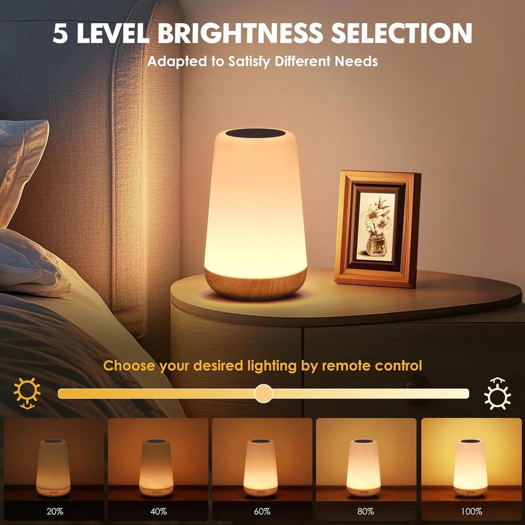 Night Light, Dimmable Touch Lamp for Bedroom, Portable Table Bedside Lamp, 5 Brightness 13 RGB Colors, Night Lights for Baby Nursery Bathroom