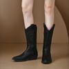 Women's Black Thick Heel Riding Boots Mid-calf Winter Pointed Toe Fashionable Cowboy Boots