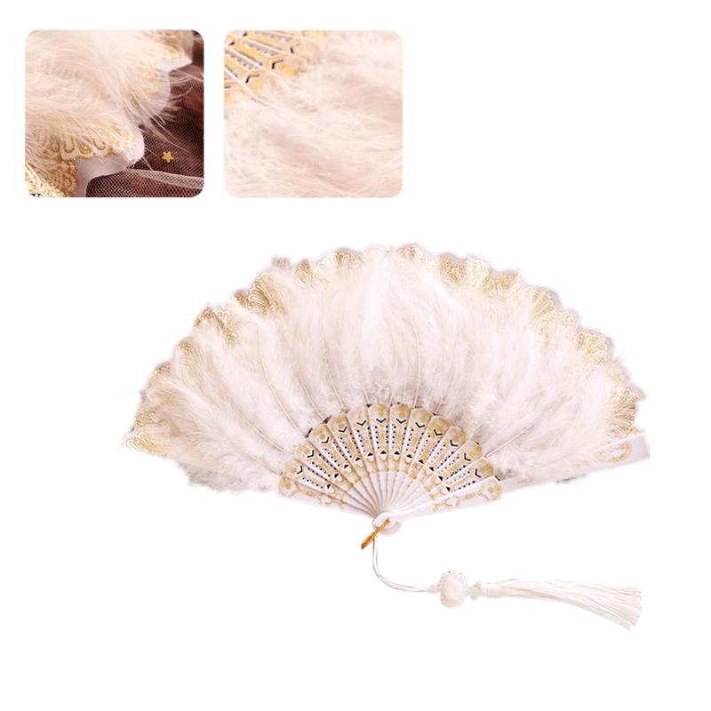 Wedding Feather Hand Fan Handmade Retro Lace Feather Fans for Wedding Party Gift Chinese Luxurious Wedding Decoration