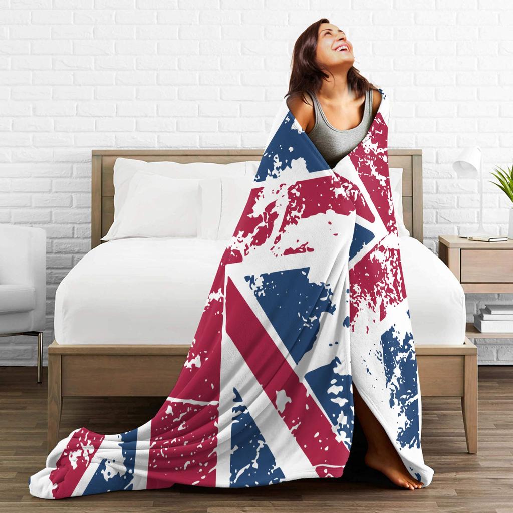 Union Jack Flag Knitted Fashion Blanket Flannel UK United Kingdom Great Britain British Warm Throw Fashion Blanket for Outdoor Travel Breath