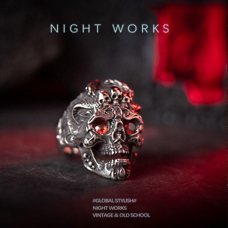 

Night Works Diamond-Studded Ring Plus Size Male Rock Evil Spirit Us Size 8