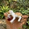 Realistic Cats Holding Red Wine Glass Statue Waterproof Cat Ornament Lying Kitty Ornament  Patio