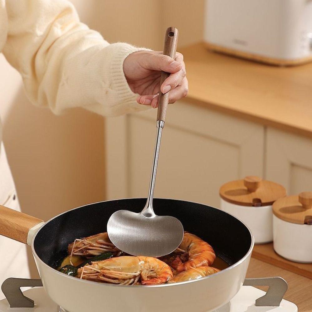 Stainless Steel Cooking Spatula Wood Handle Cooking Spoon New Kitchen Stir Fry Spoon  Kitchen Tools