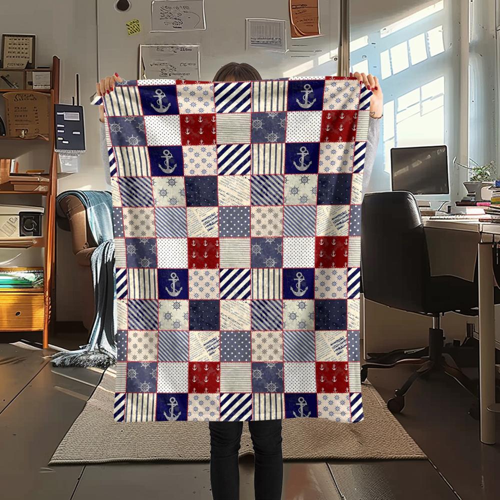

1Pc Nautical Print Flannel Blanket, High quality Comfortable for All Seasons, Home Decor, Warmth and Comfort, Perfect for Christmas Gifts 80cm x 120cm