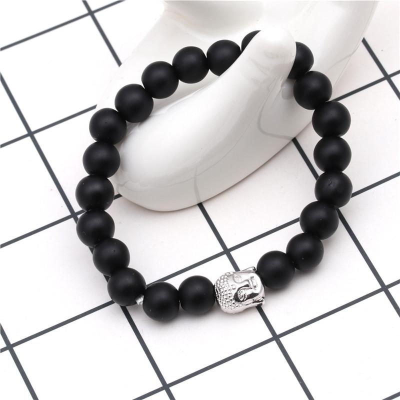 Simple Style Buddha Bracelet Men Women 8mm Onyx Stone Strand Braslet Leisure Versatile Accessories Cool Riding Hand Jewelry