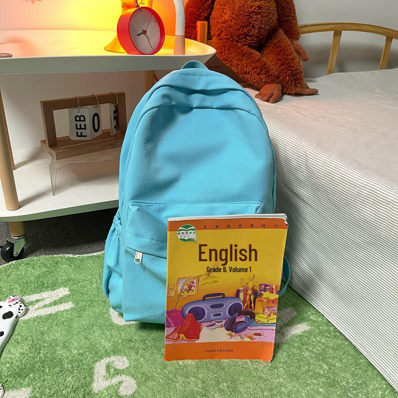 Japanese-Style Cute Solid Color Backpack for Girls and Women, Korean Version, Large Capacity for Middle and High School Students
