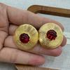 Personalized Retro Coil Stud Earrings, High-End Women'S Light Luxury Court Style Inlaid Red Earrings, Earrings.