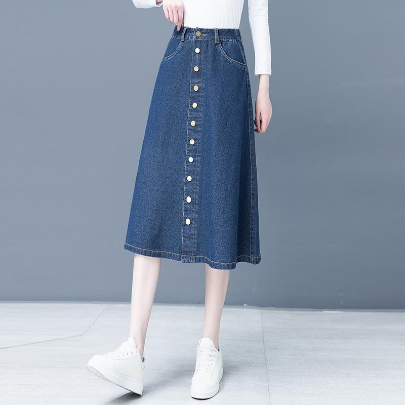 New Arrival Women's Elastic Waist A-Line Denim Skirt - Slimming & Versatile Mid-Length for Early Autumn