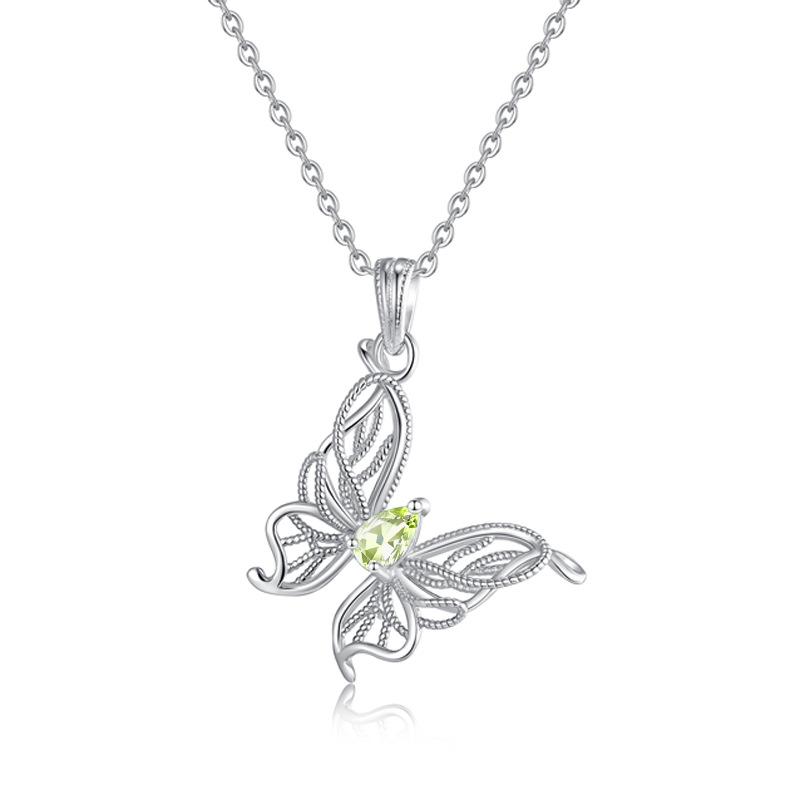 Natürlicher Kristallstein Schmetterling Anhänger S925 Sterling Silber Nicht verblassende Halskette Premium Granat Topas Schlüsselbein Kette