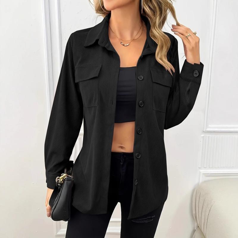 Damen S Vintage Corduroy Hemdjacke mit Umlegekragen, langen Ärmeln und Taschen