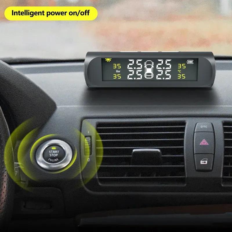 Digital LCD Display Universal Smart Car TPMS Tyre Pressure Monitoring System 4 Sensors Auto Security Alarm Solar Charging