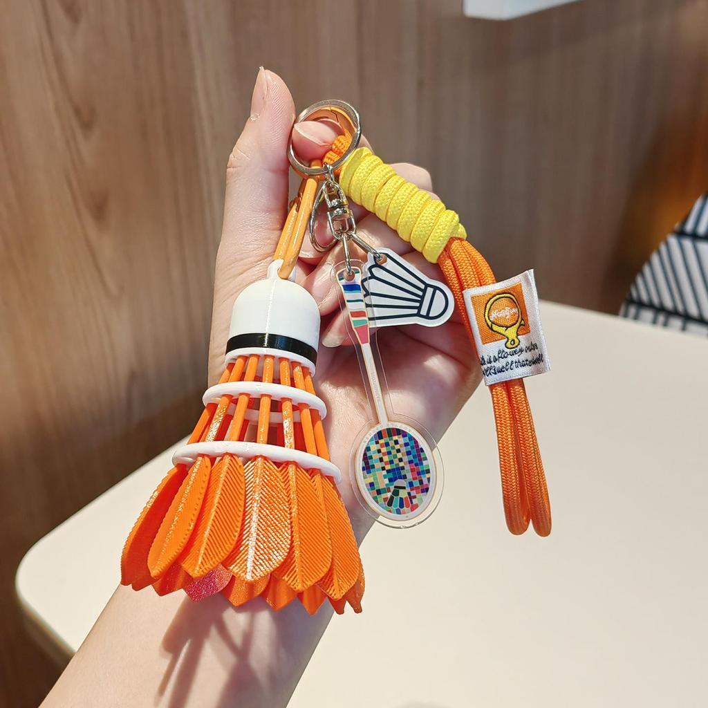 High-Value Rainbow Badminton Pendant Keychain: Creative Sports Backpack Decoration & Gift