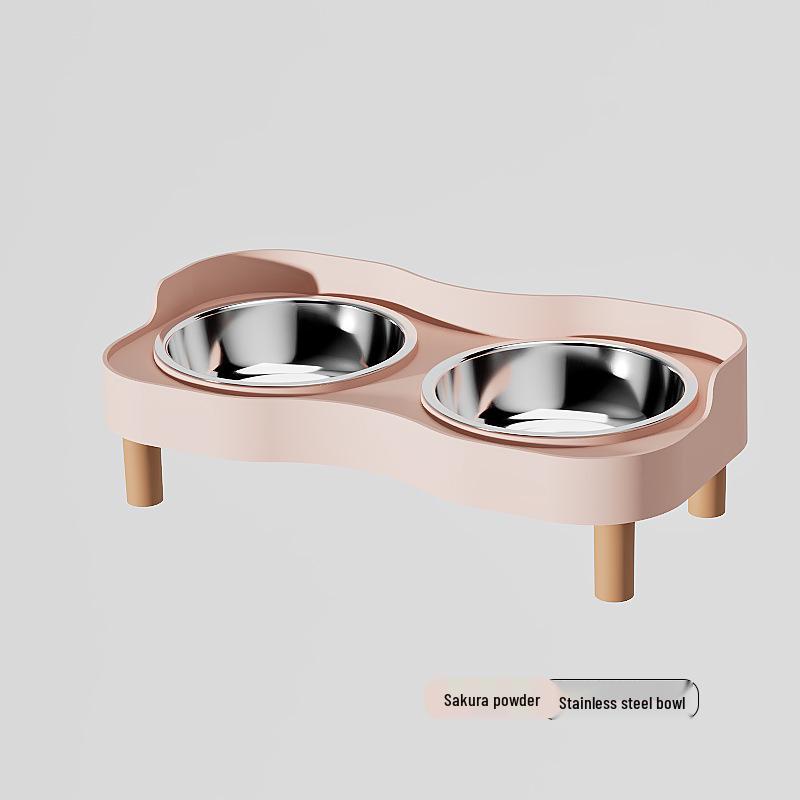 Anti-tip Stainless Steel Pet Bowl Set: Double Cat & Dog Bowls with Eco-friendly PP Base, Protects Cervical Vertebrae & Prevents Splashing