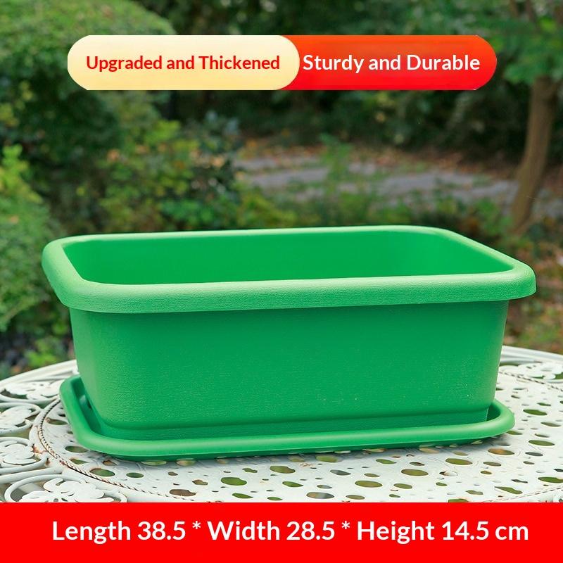

1Set Plastic Vegetable Planters With Tray Rectangular Flowerpots For Balcony Indoor Gardening Breathable Plants Pots Garden Tool (Green,one size) зелений