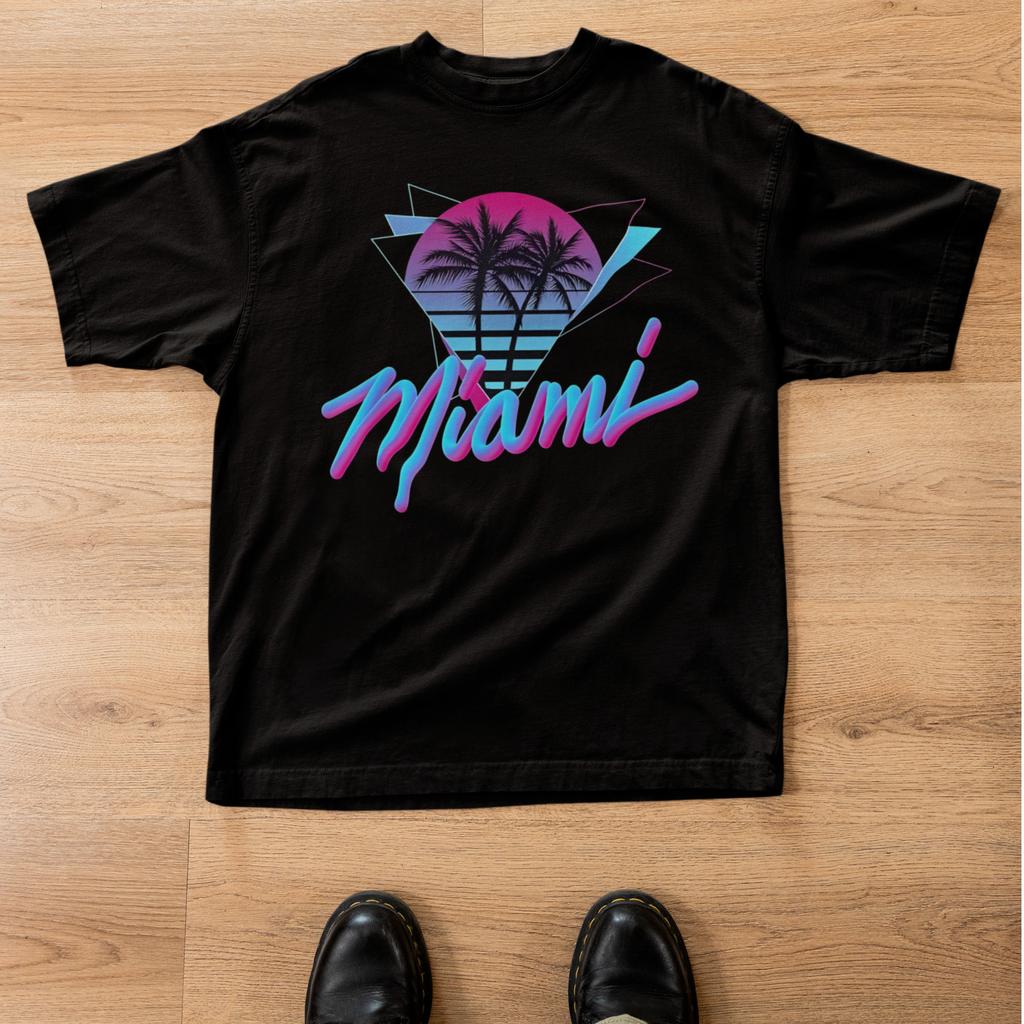 Miami Retro 80s Vaporwave Palm Trees Beach Aesthetic Graphic T Shirt
