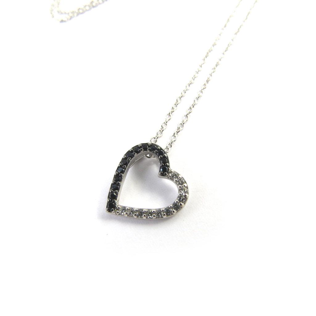 Les Trésors De Lily [M6233] - Silver Necklace 'Love' Black White (rhodium-plated) - 12x12 Mm