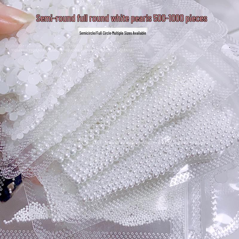 

High Gloss 3D Nail Art Pearls – Non-Shedding, Full & Half Round Flat Bottom Ornament Accessories