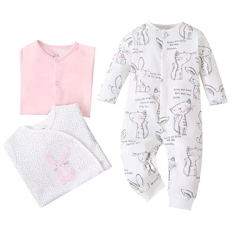 Frühlings- & Herbst-Baby-Jumpsuit: Langärmliger Strampler und Krabbelanzug mit flachen Füßen - Kinderbekleidungsset