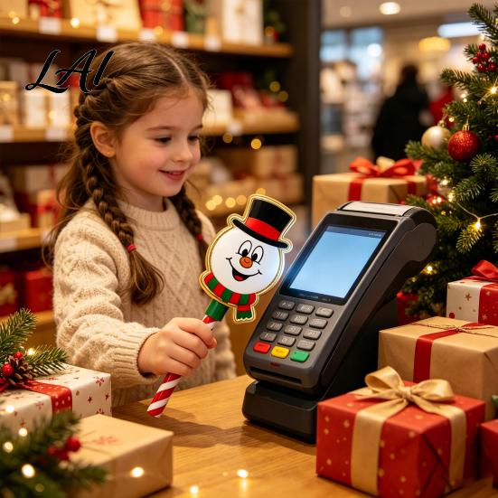 Bacchetta da ballo con design a fiocco di neve Bacchetta di Natale Portacarte di credito per pagamenti contactless con caramelle Gadget festivo novità Manico per bastone Stampa 3D Checkout