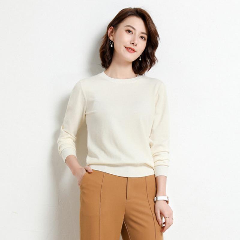 

Women s autumn and winter new round neck slim-fit sweater women, short large size pullover bottoming shirt A-1003 XXXL бежевий