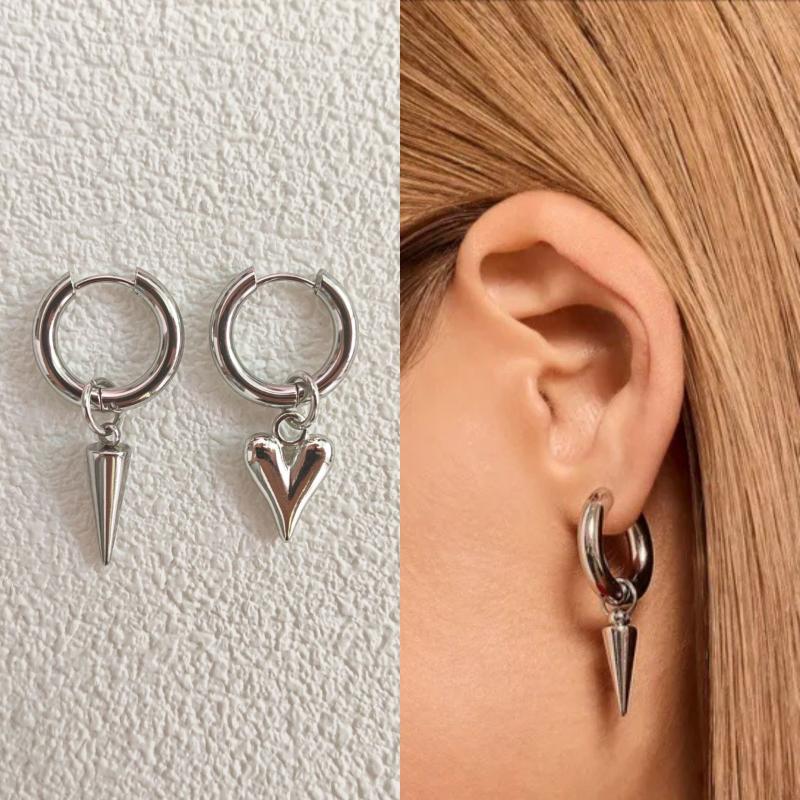 Fashion Heart Star Pendant Asymmetrical Earrings For Women Simple Geometric Circular Ear Buckle Jewelry Accessories Gift