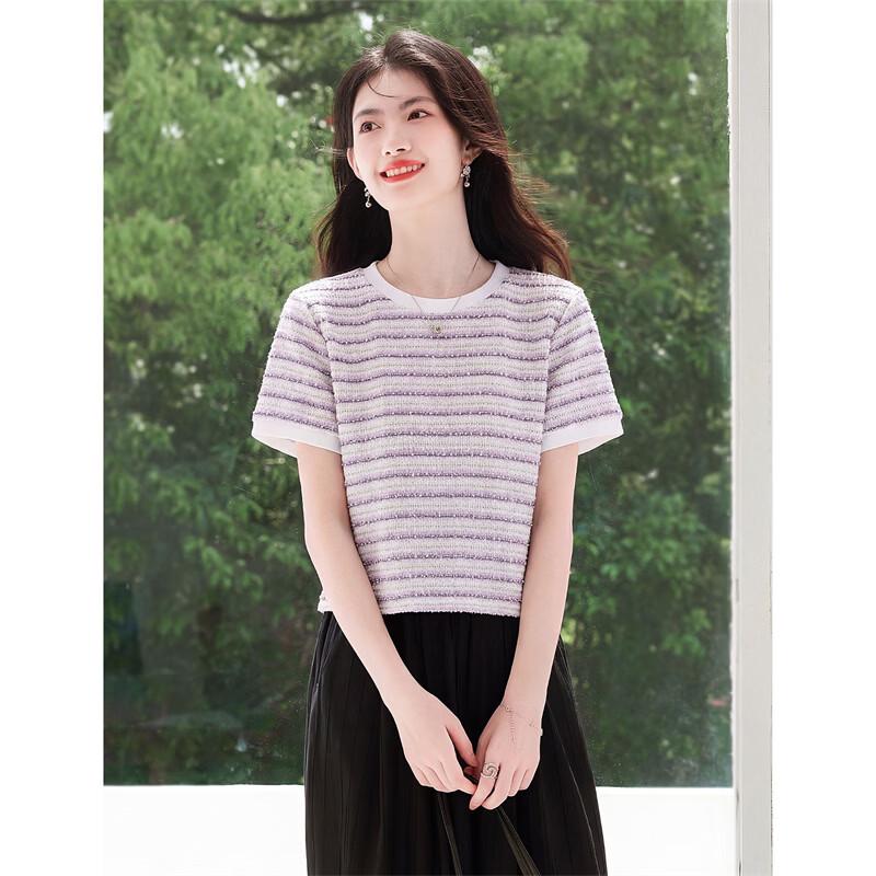Women s Elegant Striped Knit T-Shirt XL