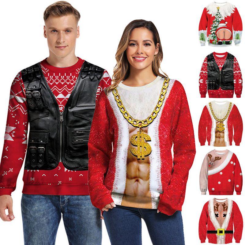 Cozy And Festive 3d Ugly Christmas Print Crew Neck Pullover Sweatshirt For Women And Men
