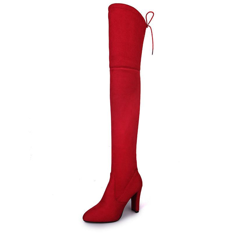 43 yards, pointed toe high heels, over the knee boots, thick heels, slim boots, women's slim elastic boots, European and American plus-size boots