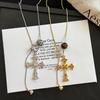 Vintage Tiger Eye Stone Cross Pendant Necklace with Sweater Chain Design