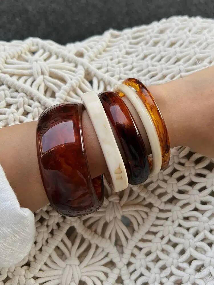 Salircon 5 Styles Diverse Vintage Boho Wide Geometric Resin Brown Bangles Women Fashion Irregular Chunky Bracelets Jewelry Gift