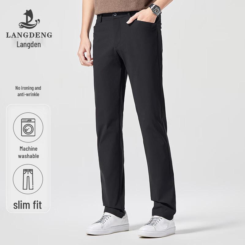 Langdeng Men s Slim-Fit Non-Iron Anti-Wrinkle Business Casual Stretch Trousers 33