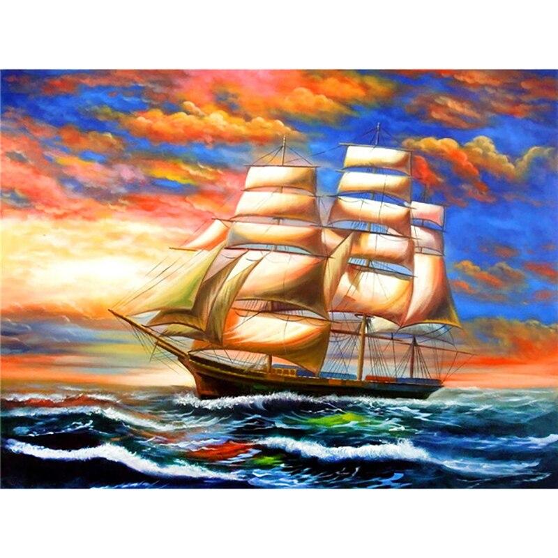DIY 5D Diamond Painting Sailboat Diamond Embroidery Sea View Cross Stitch Full Round Drill Home Decor Manual Art Gift