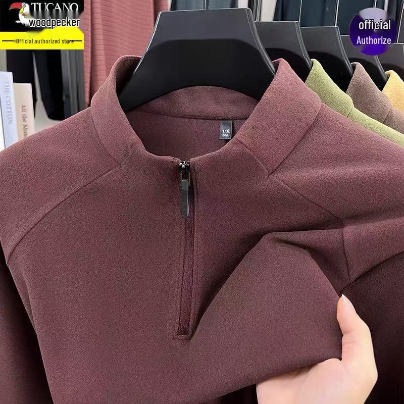 Men's Woodpecker Half-Zip Stand-Up Collar Long-Sleeve German Velvet Sweatshirt