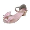 Girls Dance Shoes High Heels for Wedding Party Kids Half Sandals Sweet Bows 2025 Summer New Children Princess Shoes Shiny Sequin
