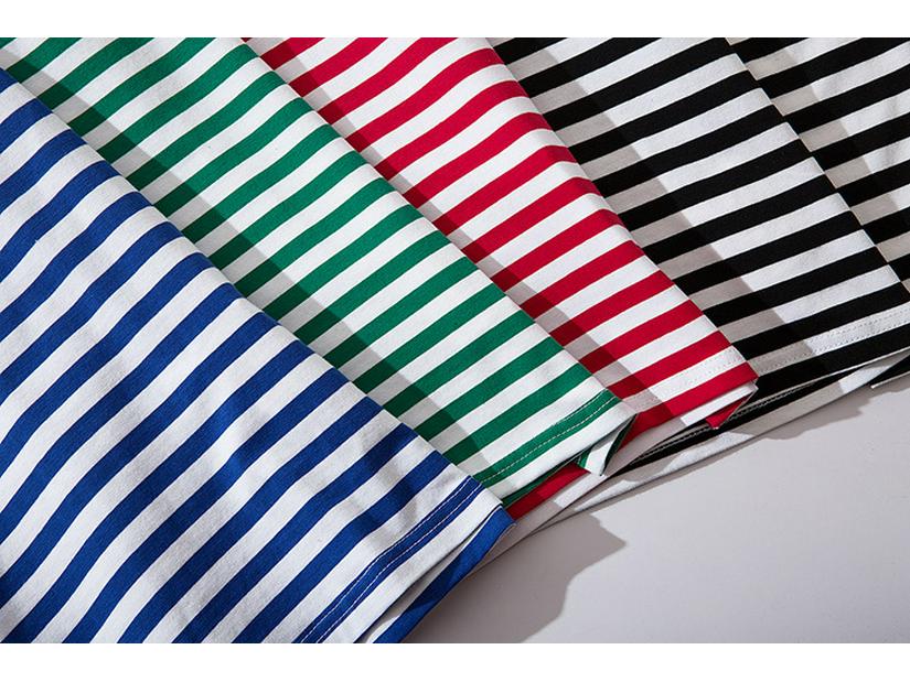 Japanese Style Striped Embroidered Unisex Long-Sleeve Top