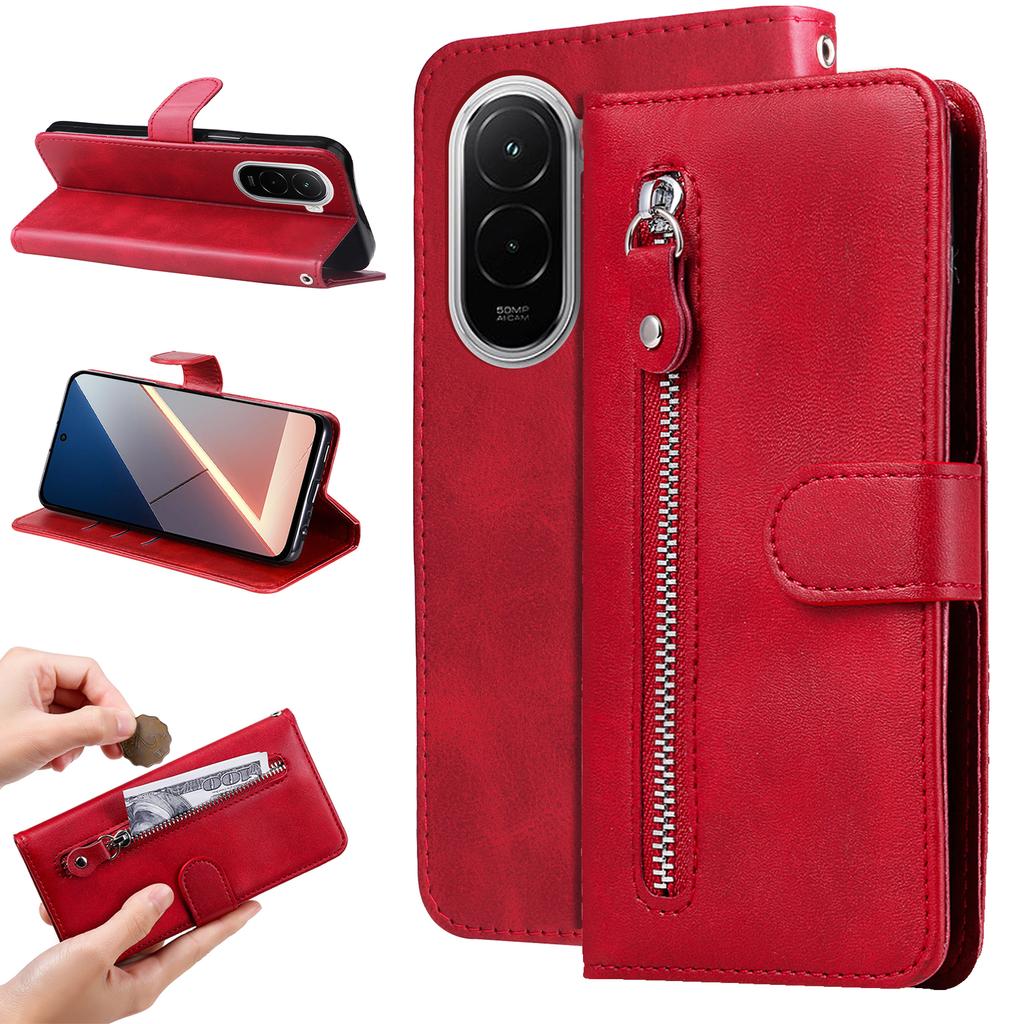 For Xiaomi Poco M7 4G (169mm) PU Leather Cases with Zipper Pocket Wallet Phone Cover Stand
