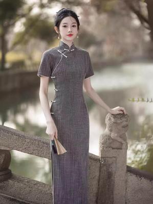 2024 Spring/Summer Floor-Length Chinese Style Qipao: Comfortable, Breathable, Daily Wear with Full Opening
