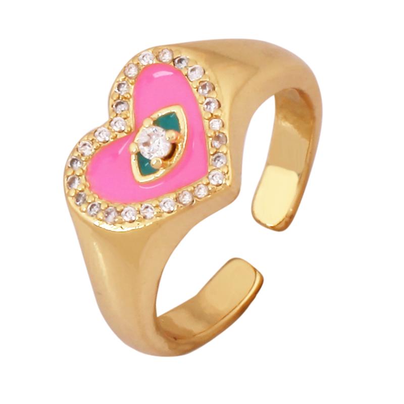 New Colorful Enamel Coated Zircon Finger Ring,Unique Eye Brass 18K Gold Plated Open Adjustable Rings Jewelry Findings Supply P34