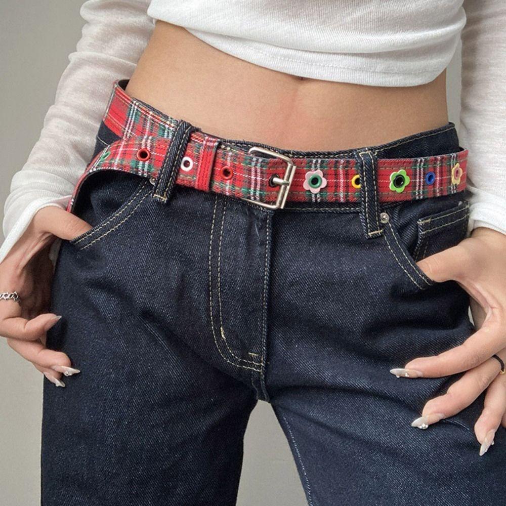 Adjustable Dopamine Flower Belt Y2k Women's Jeans Belt Fashion Pin Buckle Waistband  Women Gifts